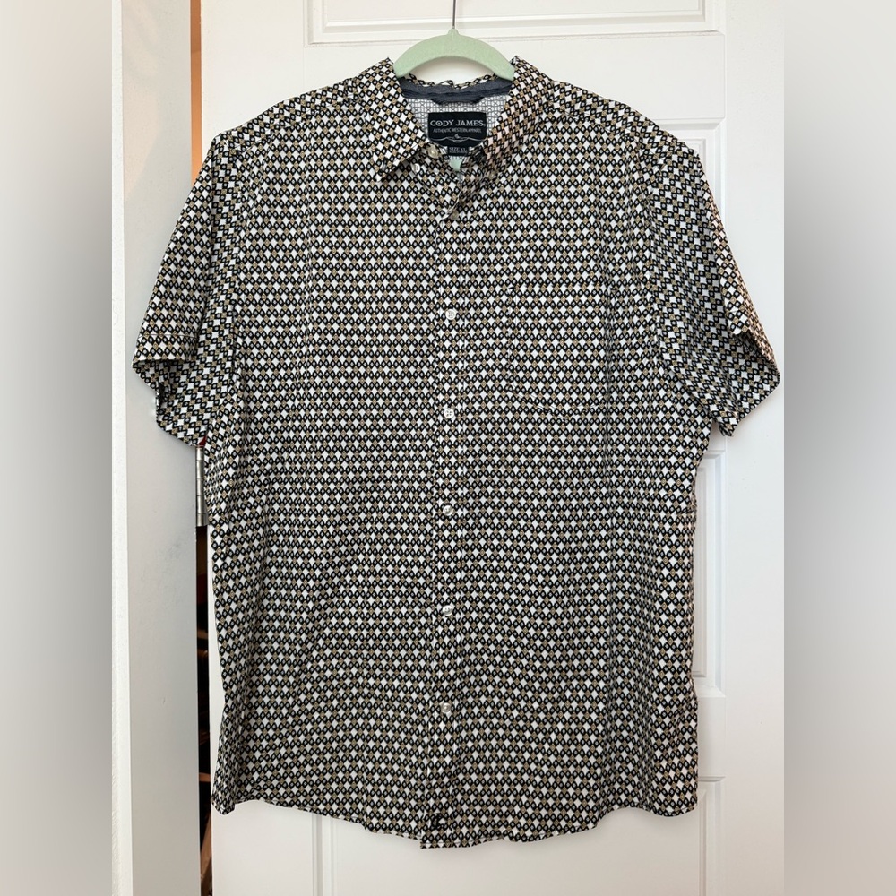 Men's Black and White Patterned Casual Shirt - Picture 1 of 2